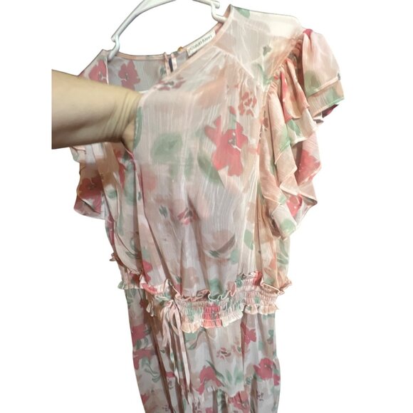 Calvin Klein Womens Floral Sheer Maxi Dress With Ruffled Sleeves Size 18W - Picture 3 of 5
